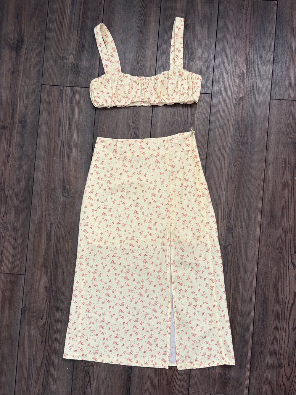 Princess Polly Women's Cream Floral Midi Skirt and top set - Floral Print